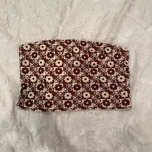 Brown and white Le Lis geometric floral tube top medium